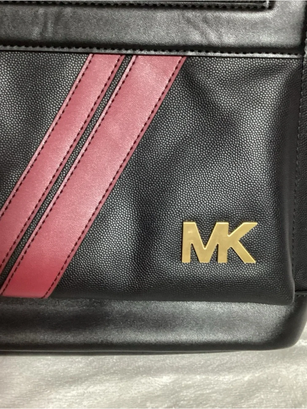 Michael Kors Hudson Commuter Logo Stripe Black Leather Trim Unisex Backpack READ